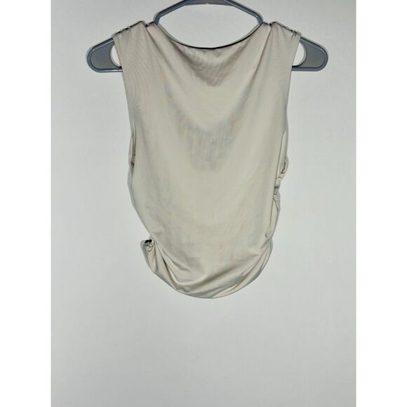 SHEIN Women’s Sleeveless Bodysuit Size M Beige Ruched Side Draped Neck Top - Picture 4 of 4